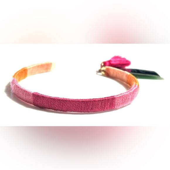 NEW INC Gold-Tone Tassel Charm Color-Block Thread-Wrapped BRACELET Pink Orange - Picture 3 of 5